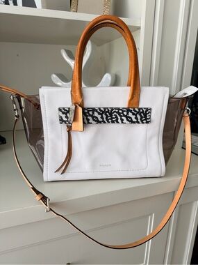 COACH Bleeker Riley Tote Crossbody Leather M1382-30161 White Smokey Clear Purse